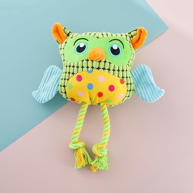 Colorful Owl Pet Toy, Dog and Cat Chew Toy for Interactive Training, Durable Plush with Squeaky Sound, Multiple Owl Designs Available, Made of Corn Plush and PP Cotton (Chessboard Owl)