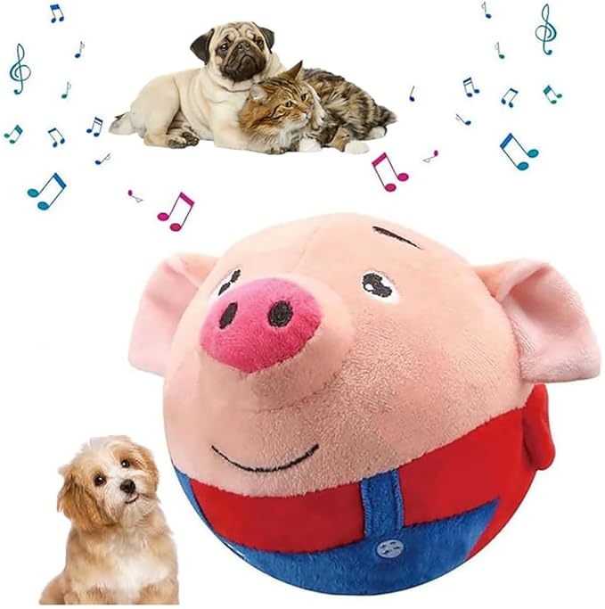 HISKI Active Moving Pet Plush Toy, 2026 Interactive Dog Toys Talking Moving Dog Ball Toy Washable Cartoon Pig Plush Sound Electronic Herding Ball for Dogs Shake Bounce Boredom Toys for Dog, Cats