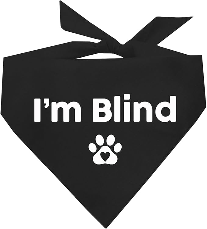 I'm Blind Dog Bandana | 100% Adjustable Cotton Triangle | Made in USA | Deaf | Impaired | Hearing Loss Accessory | Warning | (Black, XS 413)