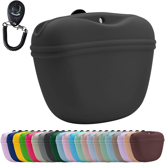 AUDWUD Silicone Dog Treat Pouch,With Dog Training Clicker,Clip on Portable Training Container,Convenient Magnetic Buckle Closing and Upgraded Waist Clip for Enhanced Stability