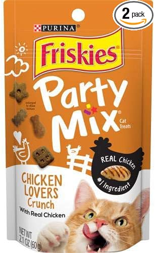 Friskies Party Mix Crunch Chicken Lovers Cat Treats, 2.1-oz Bag (Pack of 2)