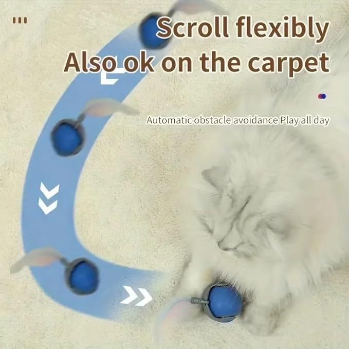 Bytewave Speedy Tail 3.0 is a Smart, Rolling cat Toy with 360° Motion, Feather Tails, and USB Charging. Two Modes Keep Indoor Cats Active, Entertained, and Engaged. Includes red and Blue Balls.