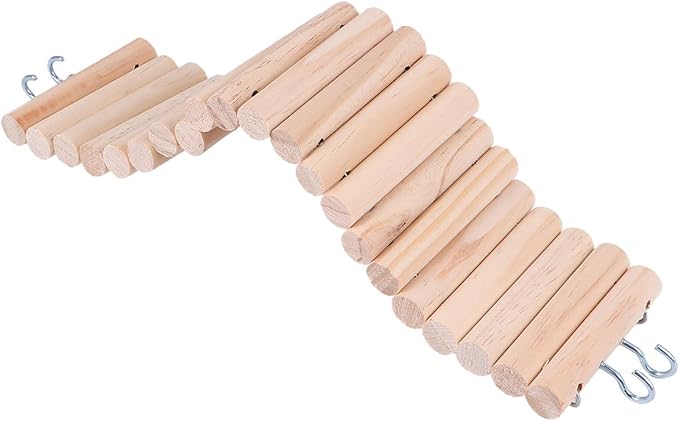 OUNONA Wooden Hanging Ladder with Hook 7.5x30cm Small Animal Climbing Bridge for Hamsters Mice Birds Cage Accessory