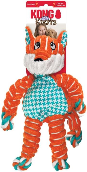 KONG Floppy Knots Combo Dog Toy - Fox and Bunny Bundle - Interal Knotted Rope with Squeakers and Less Stuffing - Medium/Large