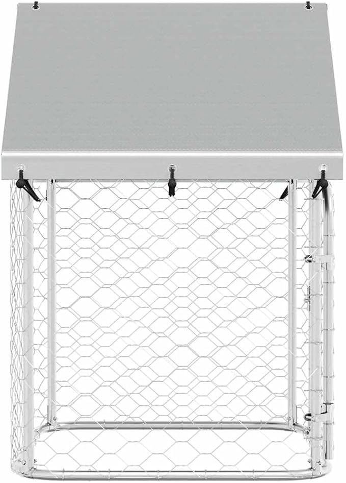 vidaXL Outdoor Dog Kennel with Roof, Dog Pen Pet Crate Kennel Cage with Lockable Door, Dog Playpen House Outdoor Metal Dog Fence for Yard