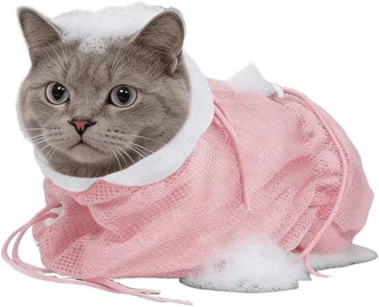 Ibluelover Breathable Mesh Cat Bathing Bag Adjustable Cat Washing Bag Anti Scratching Shower Bag for Nail Trimming Grooming
