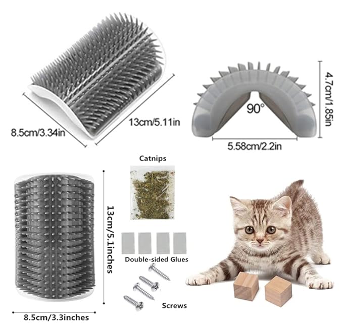 6 Pack Cat Self Groomer with Catnip Pouch Wall Corner Groomers Cat Face Scratcher Pet Grooming Brush Massage Combs for Cats Fur Pets Dog Kitten Puppy(Black & Gray)