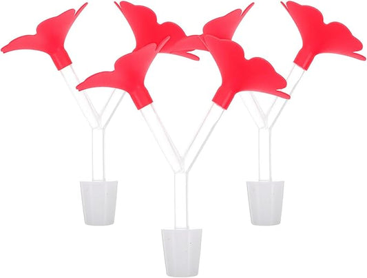 Beavorty 3pcs Hanging Garden Hummingbird Feeders with Dual Floral Feeding Ports, Red Plastic Outdoor Hummingbird Watering Station for Backyard Birding