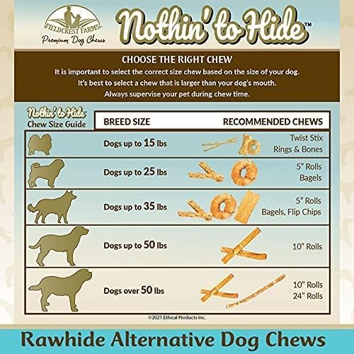 Fieldcrest Farms Nothing to Hide Natural Rawhide Alternative Small Twist Stix for Dogs -50 Pack - All Natural Easily Digestible Chews for All Breed Dogs - Great for Dental Health Plus Magnet