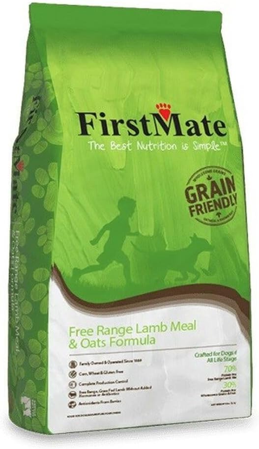 FirstMate Grain Friendly Dog Food Free Range Lamb & Oats Formula – Grass Fed Lamb, Single Protein, Pea Free & Potato Free Dry Dog Food with Wholesome Grains – 25 lb Bag
