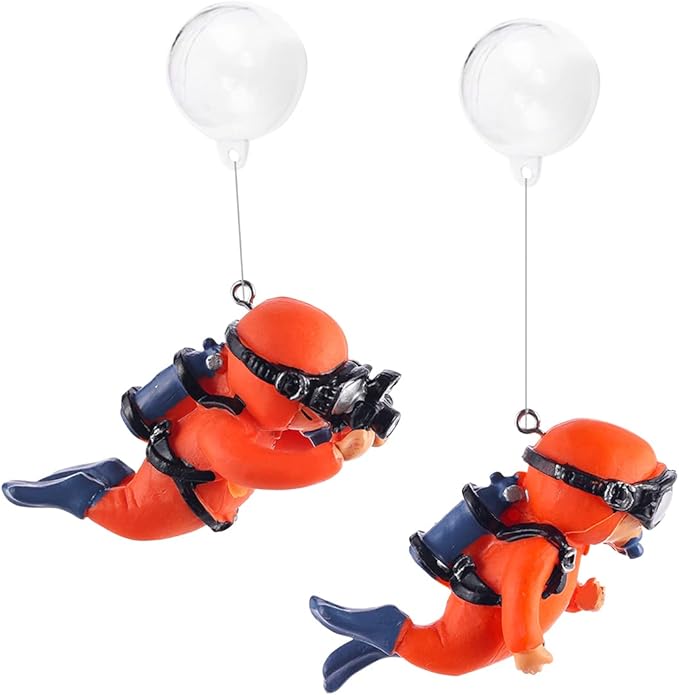 2 Pack Fish Tank Decorations, Aquarium Ornaments Diver with Floating Device Aquarium Accessories Fishes Pet Toys for Freshwater Saltwater Aquarium (2Pcs Orange)