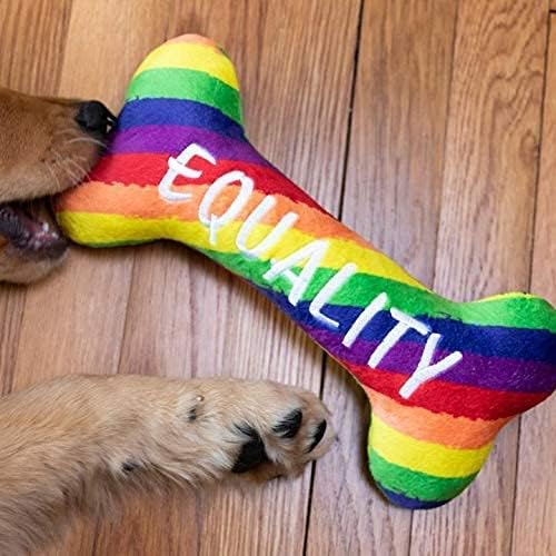 Huxley & Kent for Dogs | Pride Equality Bone (Large) | Rainbow Power Plush Dog Toy with Squeaker | Funny Dog Toy | Cute Dog Toy | H&K Squeaky Dog Toy