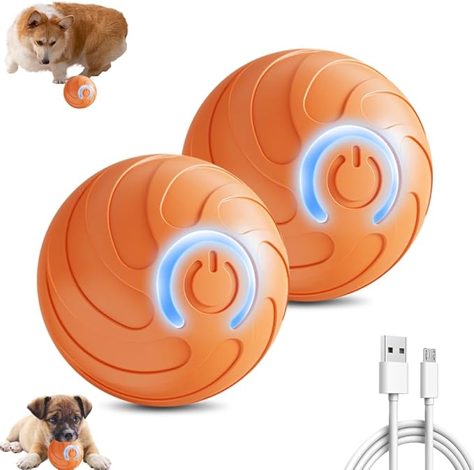 Interactive Dog Toys, 2025 Upgrade Vibrating Dogs Ball, Automatic Moving Dog Ball Rolling Balls, Pets Bouncing Rotating Balls Toys for Samll Dogs Cats (Orange-2pcs)
