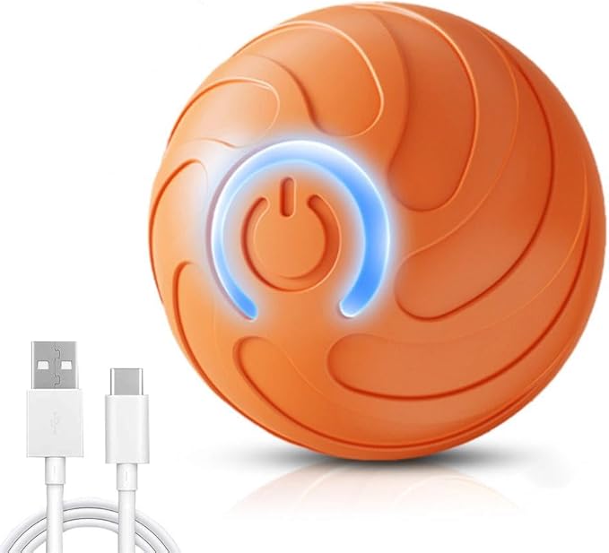 Shaky Ball Toy for Dogs, 2025 Upgrade Automatic Moving Dog Balls Vibrating Dog Balls, Rechargeable Interactive Rolling Dogs Ball Shaking Moving Toy with LED Lights for Cats (Orange)