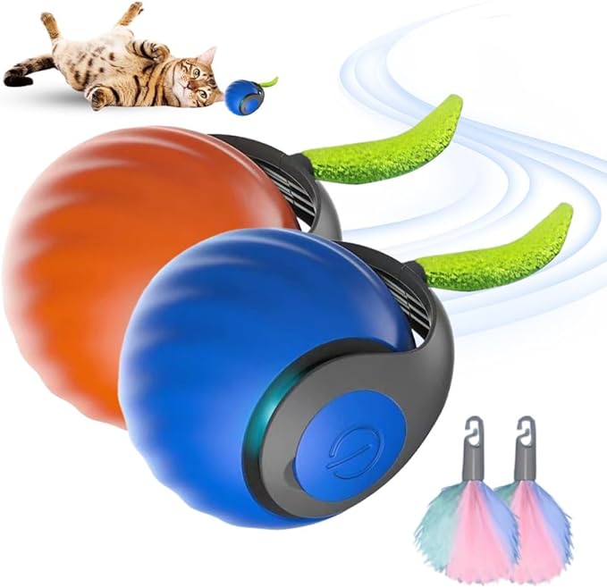 Speedy 3.0 Tail Cat Toy, 2026 New Speedy Tail Interactive Cat Toy for Indoor Cats, 2 Speed Adjustment- Automatic Moving Smart Cat Toys Ball with Tail for Bored Indoor Cats Dogs (2 PCS)