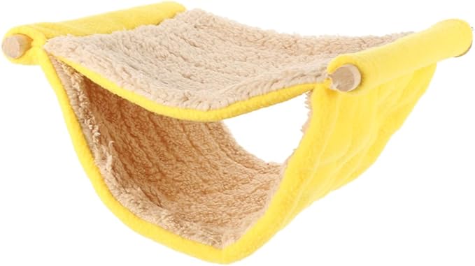 ARTIBETTER Double Layer Small Animal Hammock Soft Plush Hanging Bed for Ferrets Hamsters Small Birds Cage Accessory Yellow Cozy Hideout