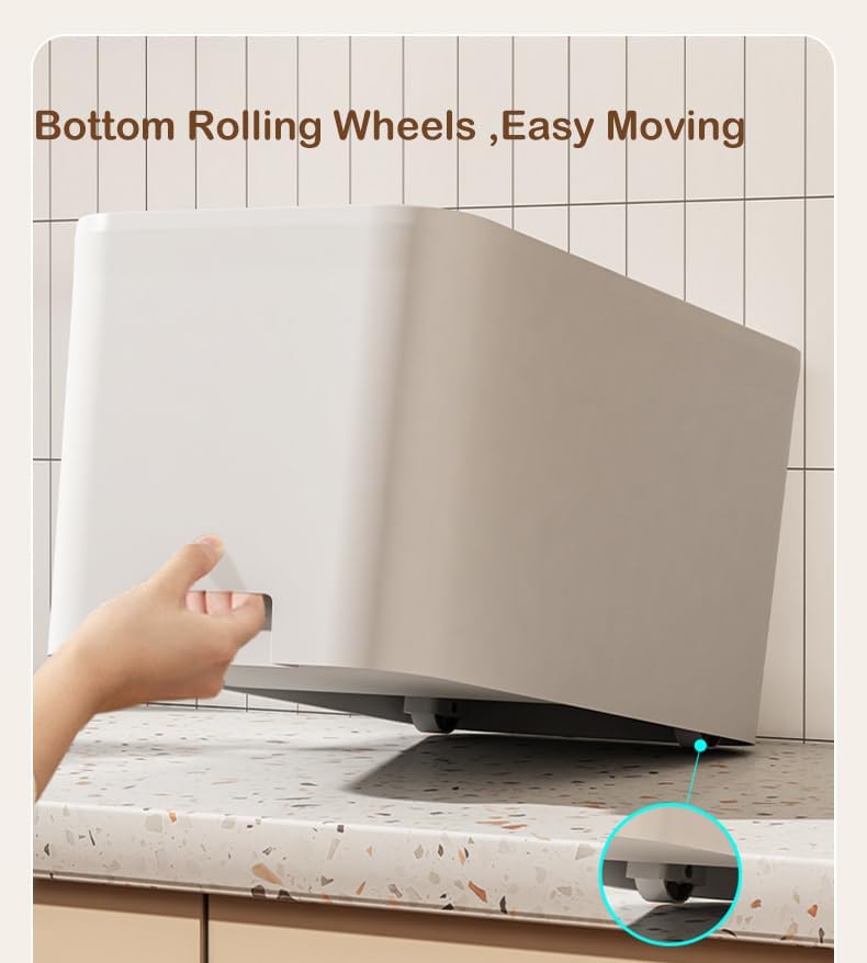 10Lbs Cat Food Storage Container,Pet Food Container with Rolling Wheels & Sliding Lid,BPA Free Plastic Storage Bin For Cat Food Kibble with Measuaring Cups-Rodent proof