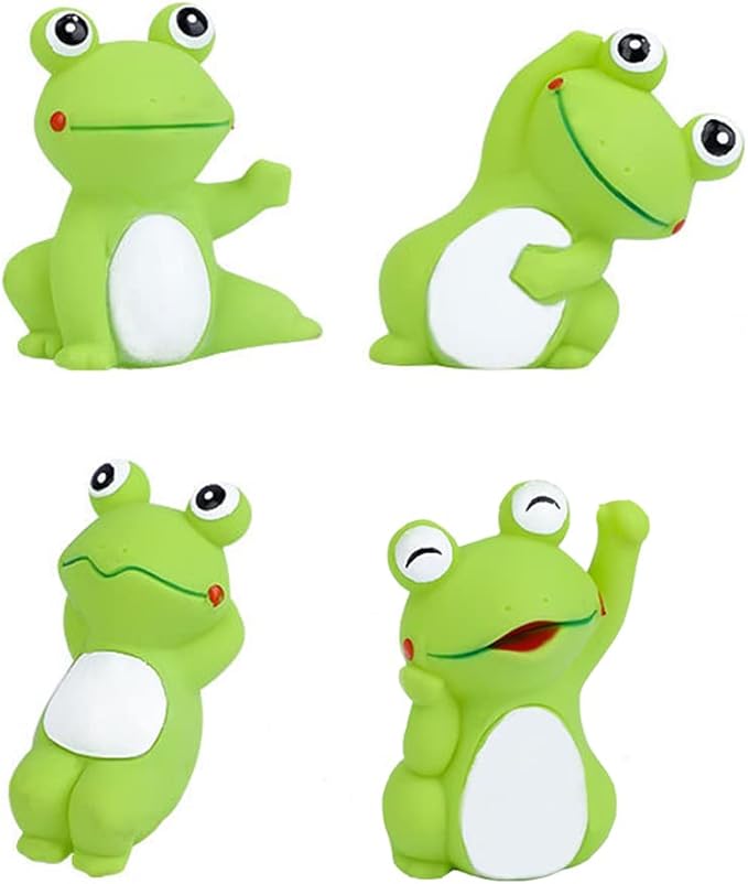 Volacopets 4 Cute Frog Puppy Squeak Toys Latex Float Water Pool Dog Toys Squeaky for Small Breed Soft Fetch Interactive Play pet Toys, Green