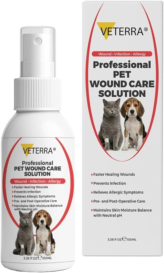 Dog and Cat Wound Care Spray for Dogs & Cats – Vet Recommended Skin Cleansing Spray, Helps Clean Minor Cuts & Scratches, Supports Skin Hygiene, Gentle No-Sting Formula - 3.38 Oz 100 Ml