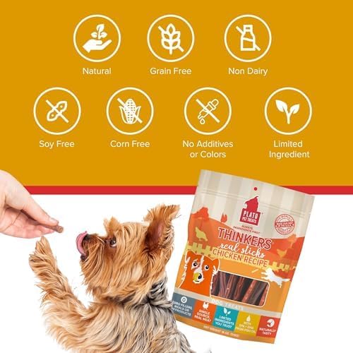 PLATO Pet Treats Thinkers - Meat Stick Treats for Dogs - Limited Ingredient Dog Treats with EPA and DHA to Support Skin, Coat, and Brain - Air-Dried Dog Treats - Thinkers Chicken 18oz - 2 Pack