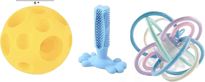 Pet Box Bundle: Assorted Toys for Dogs, Pigs, Rabbits, Cats, & Small Pets - Variety Pack with Treat Balls, Snuffle Mats, Games, & Toys (Blue Peanut Butter Stick Combo with a Yellow Ball)