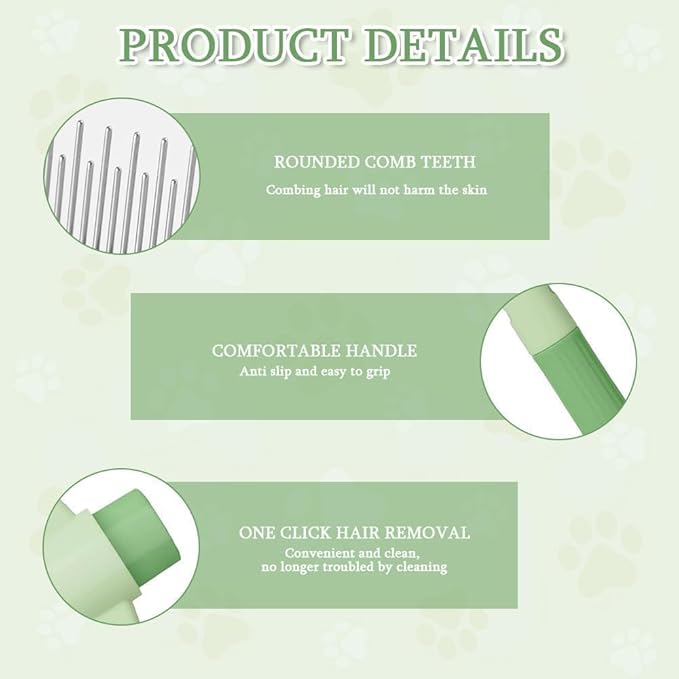 1PC Flea Comb for Cats Dogs Brush, Self-Cleaning Grooming Brushes for Shedding Pet Hair Removal Comb, Pet Grooming Supplies for Cats & Dogs Short & Long Hair