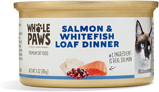 Whole Paws, Wet Cat Food, Salmon & Whitefish Loaf Dinner, 3 Ounce