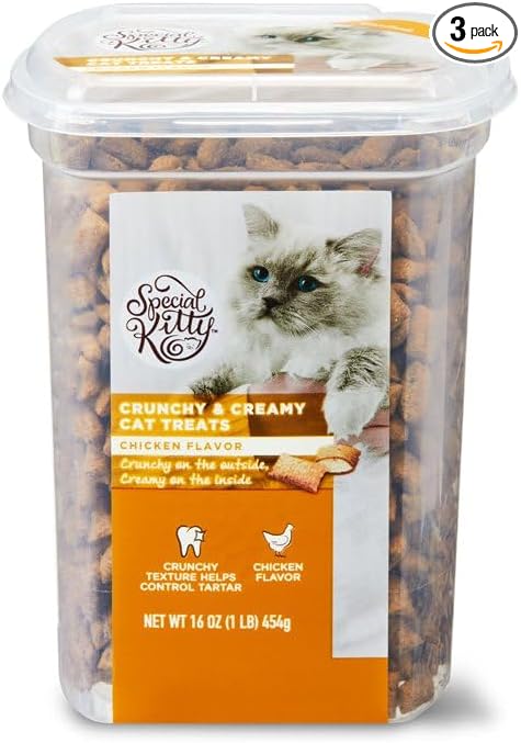 Special Kitty Chicken Flavor Crunchy Treats for Cats, Delicious Cat Treats with a Crunchy Outside & a Creamy Center. 16 oz, (3 Pack)