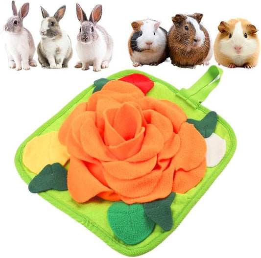 Rabbit Foraging Mat Snuffle Mat for Small Animals Rabbit Toy 11.8"x11.8" Rabbits Snuffle Mat Pets Interactive Feeding Matt Treat Dispenser for Bunny Guinea Pigs Ferrets Chinchillas Orange