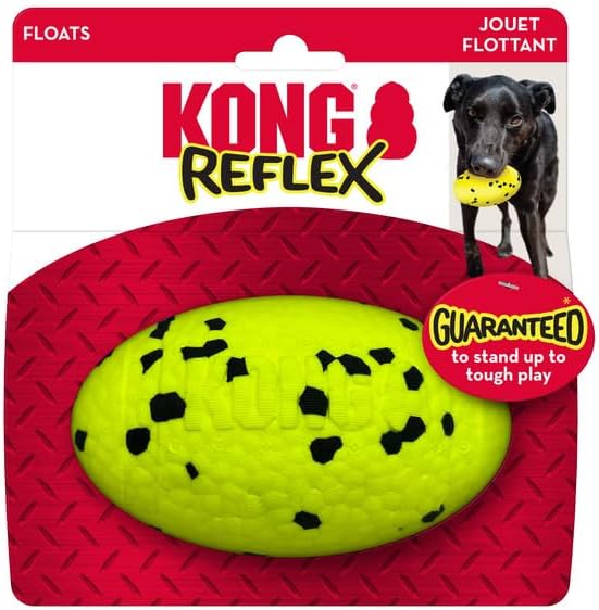 KONG Reflex Ball Dog Toy - Lightweight Durable Bouncy Fetch Toy - High-Bounce, Floats for Water Play (Medium/Large Football 2 Pack)