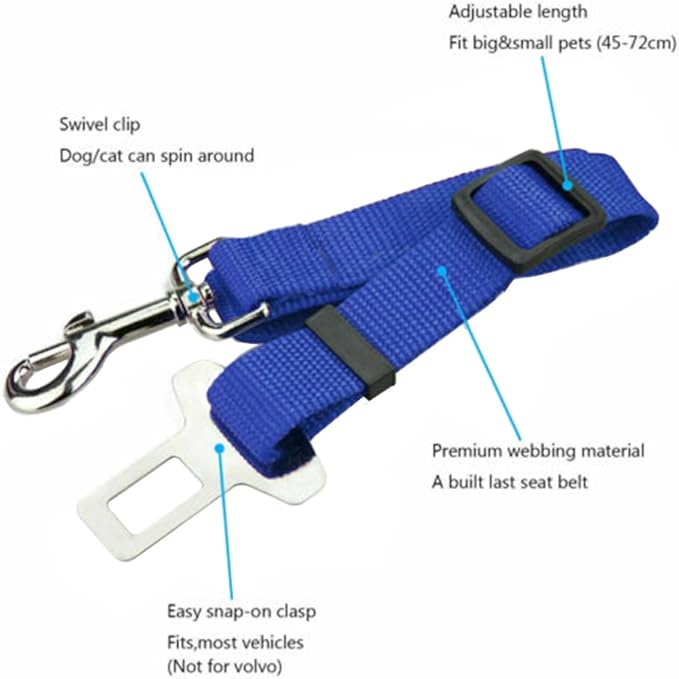 4 Pack Cat Dog Pet Safety Seat Belt Adjustable Clip for Car SUVS Vehicle Harness Lead Leash Seat Tether, (Nylon Fabric- Black, Blue, Red, Purple) (Blue)