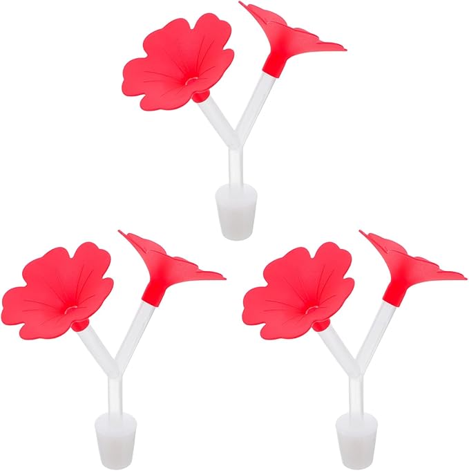 Uonlytech 3pcs Hanging Red Flower Dual-Port Hummingbird Feeders for Garden Outdoor Use, Plastic Bird Feeders with Bases, Easy to Clean and Refill, Suitable for Backyard Birding