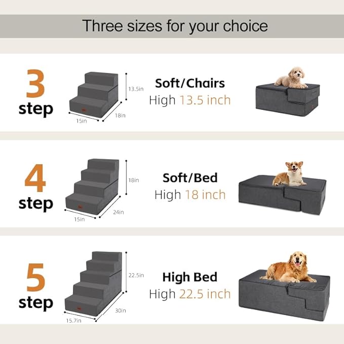 Dog Stairs for Small Dogs, 18" H, 4-Step Pet Steps for Beds or Couches, Non-Slip Balanced Pet Ramp for Medium Cats,Indoor Dog Ladder, Grey