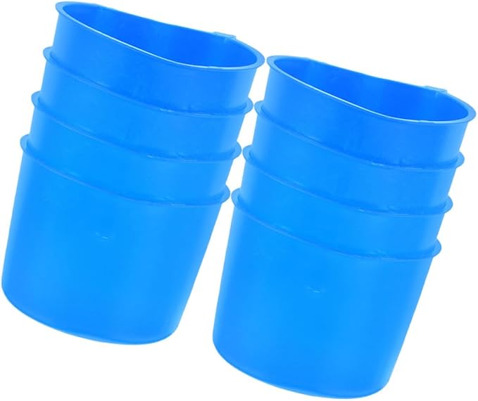 Tofficu 8pcs Hanging Small Animal Feeding Bowls, Plastic Rabbit Water Cups and Bird Cage Drinkers, 8.3x8.3x6cm Blue Watering Bowls for Chicken Coop and Pet Cage