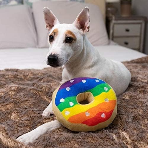 Huxley & Kent for Dogs | Pride Donut (Large) | Pride Rainbow Power Plush Dog Toy with Squeaker | Funny Dog Toy | Cute Dog Toy | H&K Squeaky Dog Toy