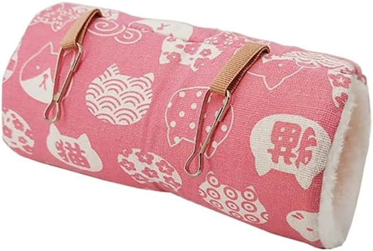 2 Pack Hammock Warm Plush Tunnel Birds Cage Accessories for Small Pet Parrot Hamster (Small, Pink)