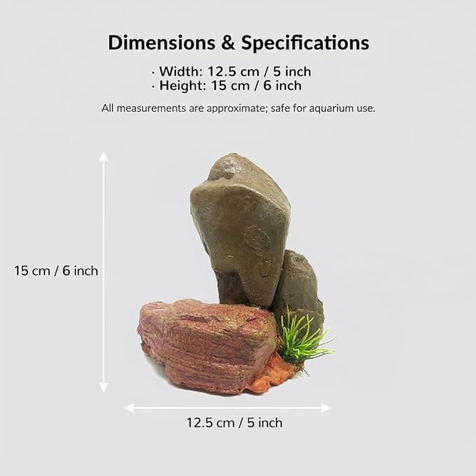 Mipukbay Medium Aquarium Decor Rock, Resin Fish Tank Artificial Stone Ornament for Freshwater/Saltwater, Safe Landscape Hideout for Betta Fish, Goldfish and Aquatic Pets