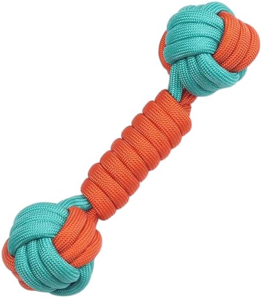 Dual-Color Polypropylene Woven Dumbbell Chew Toy for Pets, Durable Teething & Interactive Play Ball for Small and Medium Dogs and Cats (Cyan-Orange)