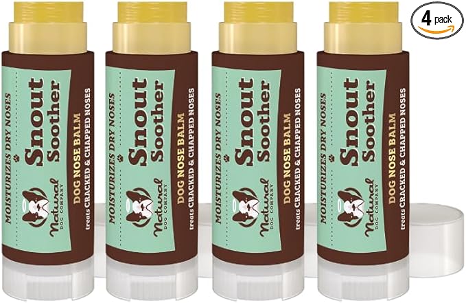 Natural Dog Company Snout Soother Dog Nose Balm 4-Pack – Moisturizing Care for Dry, Crusty, Cracked Noses with Coconut Oil & Shea Butter, Lick Safe Dog Snout Balm for All Breeds – 0.15 oz Travel Stick
