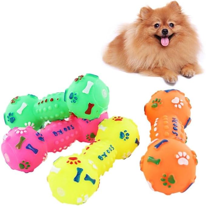 Soft Small Rubber Bone Pet Dog Puppy Cat Toys–Pet Chew Toy Squeaky Colorful Dot Toy for Puppy Games