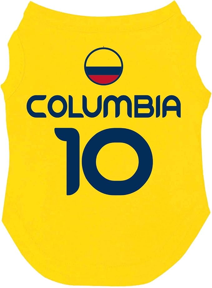 Columbia Flag Soccer Jersey Style Dog Tee Shirt | Sleeveless Breeds | International Soccer | Game Day |Yellow, 6X-Large 1786