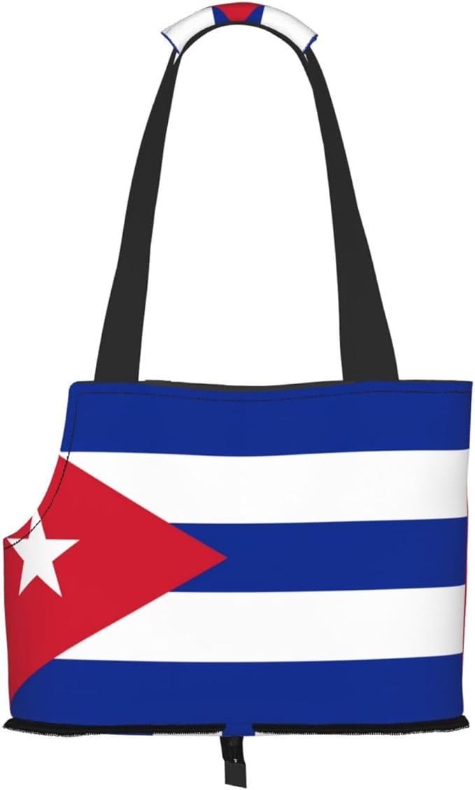 Foldable Pet Carrier Sling - Waterproof Small Dog & Cat Travel Cuban Flag Tote with Safety Hook for Hiking
