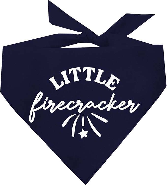 Little Firecracker Dog Bandana | 100% Adjustable Cotton Triangle | Made in USA | July Fourth (4th) Accessory | Patriotic | Party | Parade | Event | Costume | Navy, X-Small (755)