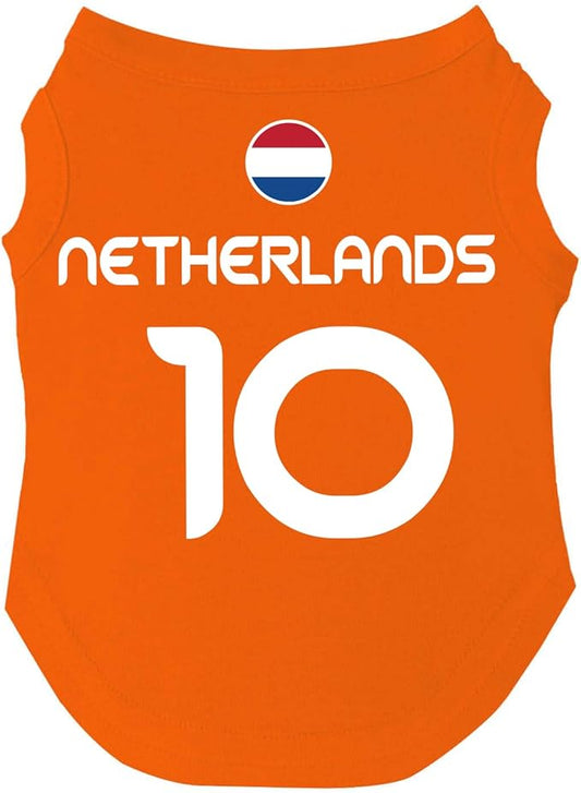 Netherlands Flag Soccer Jersey Style Dog Tee Shirt | Sleeveless Breeds | International Soccer | Game Day |Orange, 2X-Large 1652
