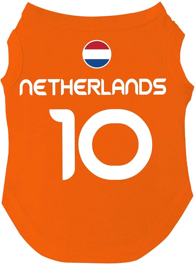 Netherlands Flag Soccer Jersey Style Dog Tee Shirt | Sleeveless Breeds | International Soccer | Game Day |Orange, 3X-Large 1652
