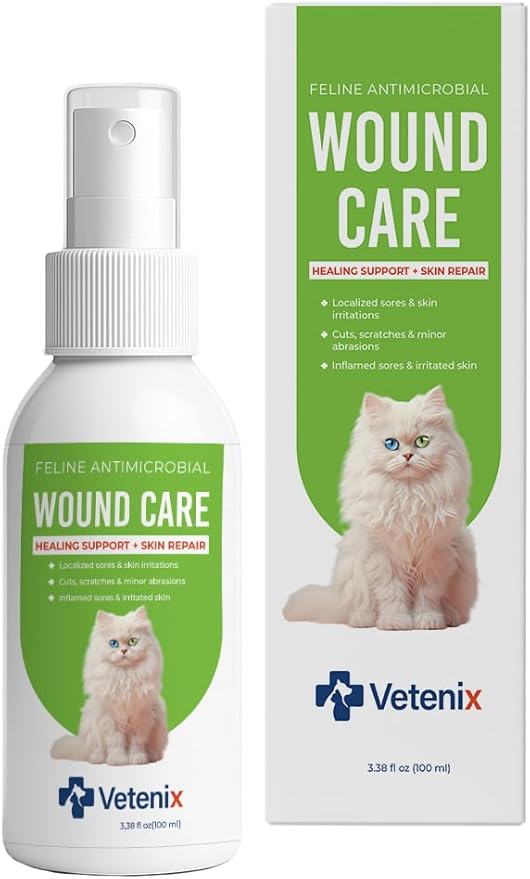 Cat Wound Care Spray Feline Healing Aid, Skin Repair for Cuts, Sores & Abrasions | Itch Relief for Irritated Cat Skin | Hot Spot & Allergy Support | Safe & Non-Toxic | 3.38 fl oz