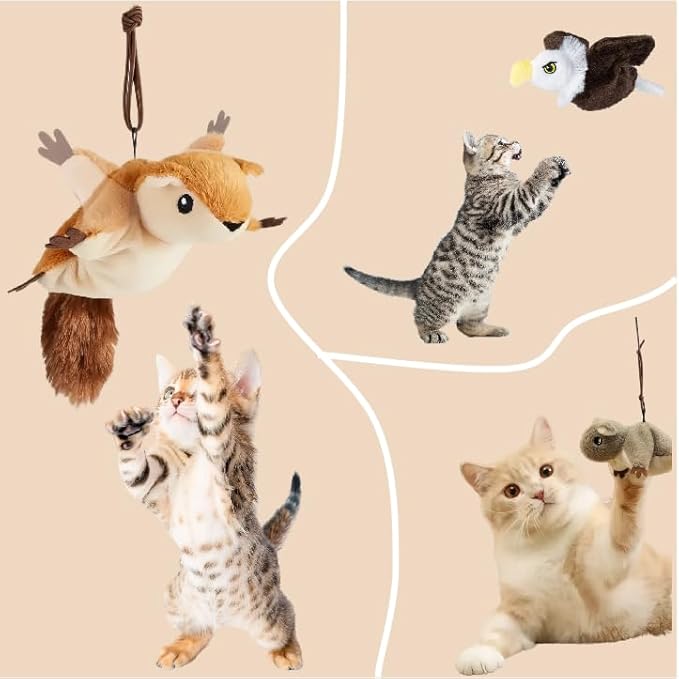 Interactive Rechargeable Flying Bird Cat Toy, Interactive Chirping Bird Wings, Flapping Bird Cat Toys, Chirping Bird Cat Toy for Bored Cats (A-Squirrel)