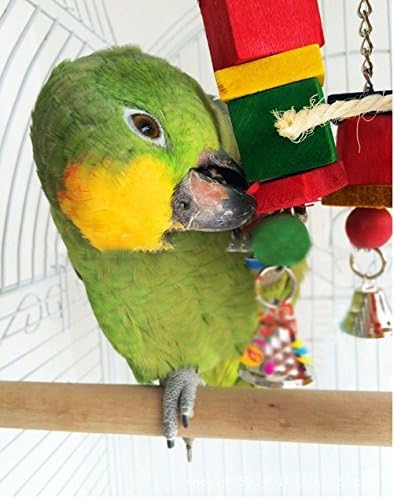 Hypeety Parrot Hanging Swing Bells Chew Toy Colorful Hanging Wood Block Natural Birds Toy for Parrot Macaw African Greys Cockatiels Budgies Conure Cage