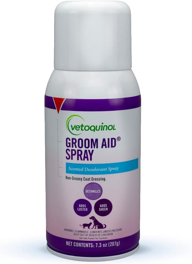 Vetoquinol Groom Aid Spray - Non-Greasy Grooming Spray for Cats & Dogs - Supports Silky Coat & Tangle-Free Fur - Quick Absorbing Fur Conditioner - Fresh Scent - 7.3 oz