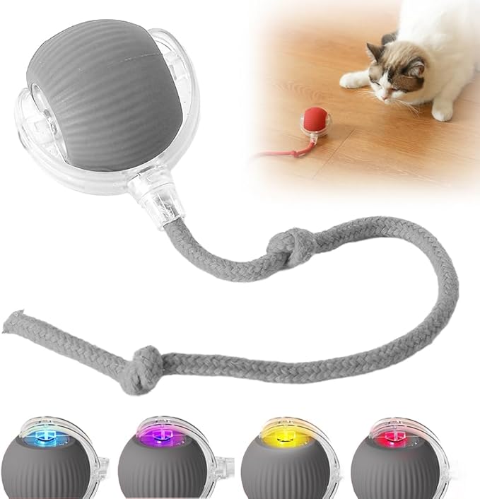 Smart Self-Rolling Interactive Cat Toy Ball - Automatic Moving Chew Ball With String for Large and Small Dogs (Gray)